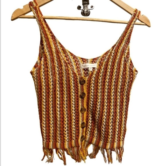 crochet tank top boho hippie‎ xs fringe - Picture 2 of 8